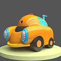 Cute Orange Toy Car With Blue Accents Red Roof Light And Black Wheels