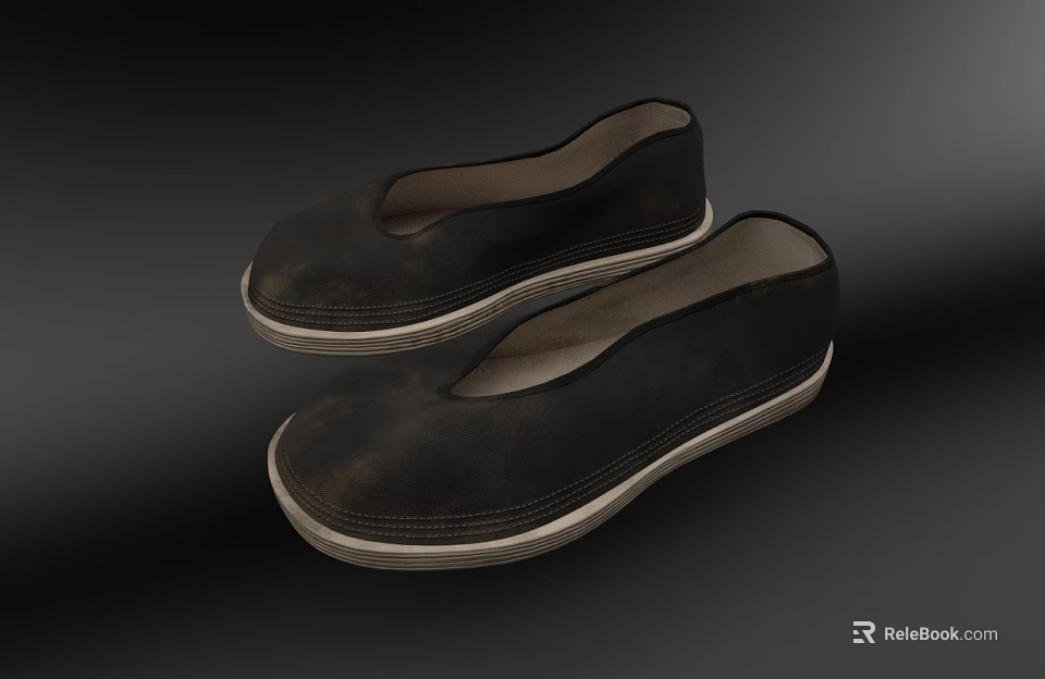 Traditional Black Cloth Shoes With Light Colored Soles And Classic Design 3d model 