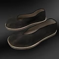 Traditional Black Cloth Shoes With Light Colored Soles And Classic Design