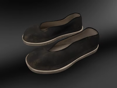 Traditional Black Cloth Shoes With Light Colored Soles And Classic Design 3d model