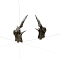 Two Natural Twisted Driftwood Decorative Sculptures With Rough Texture And Symmetric Placement On White Background