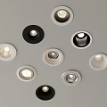 Modern Black And White Recessed Downlights With Various Styles On Gray Ceiling