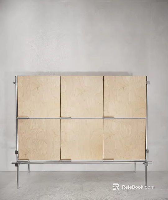 Simple Modern Display Shelf With Light Wooden Panels And Metal Frame Structure 3d model 