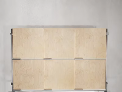 Simple Modern Display Shelf With Light Wooden Panels And Metal Frame Structure 3d model