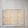Simple Modern Display Shelf With Light Wooden Panels And Metal Frame Structure