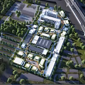 Modern Commercial Street with Modern Buildings Glass Facades Trees and Cars on Road