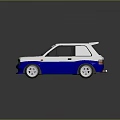Blue And White Sporty Modified Car With Rear Spoiler And Silver Wheels
