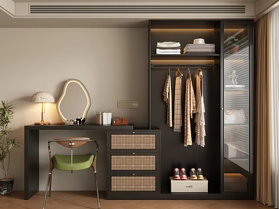 Modern Black Wardrobe With Hanging Clothes Shoes Storage Drawers And Vanity Table 3d model