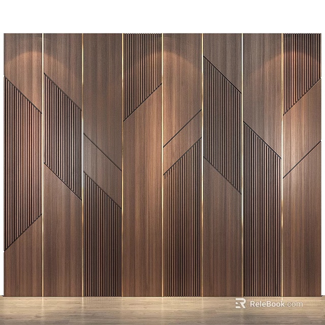 Modern Elegant Sofa Background Wall With Wooden Veneer Geometric And Gold Lines 3d model 