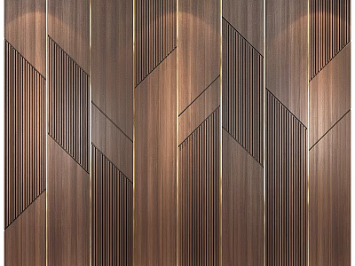Modern Elegant Sofa Background Wall With Wooden Veneer Geometric And Gold Lines 3d model