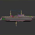 White Battleship Model With Turrets Chimneys Masts Floating On Dark Background 3d model