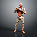 Bald Headed Man Lifting Shirt To Reveal Abs In Leopard Print Clothing