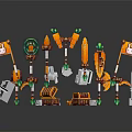 Lego Weapons Collection With Orange Green Design Flags And Treasure Chests