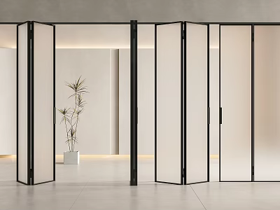 Modern Folding Doors With Glass Panels And Black Metal Frames In Bright Interior Space 3d model