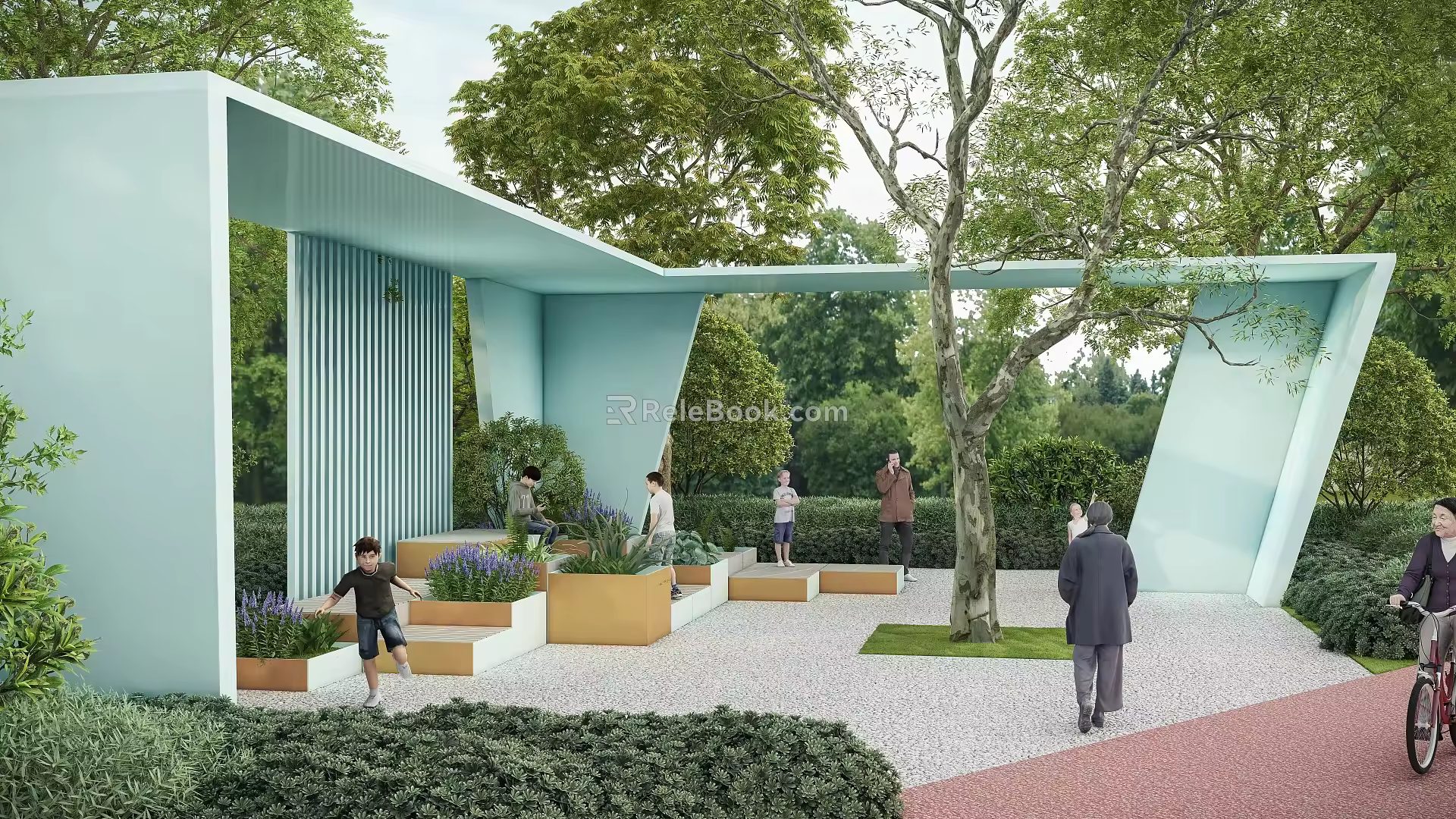 Modern gallery frame outdoor modeling gallery frame rest flower box seat combination sketch 3d model