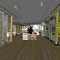 Modern Teahouse Interior Design With Wooden Flooring Bamboo Plants And Floor to Ceiling Windows
