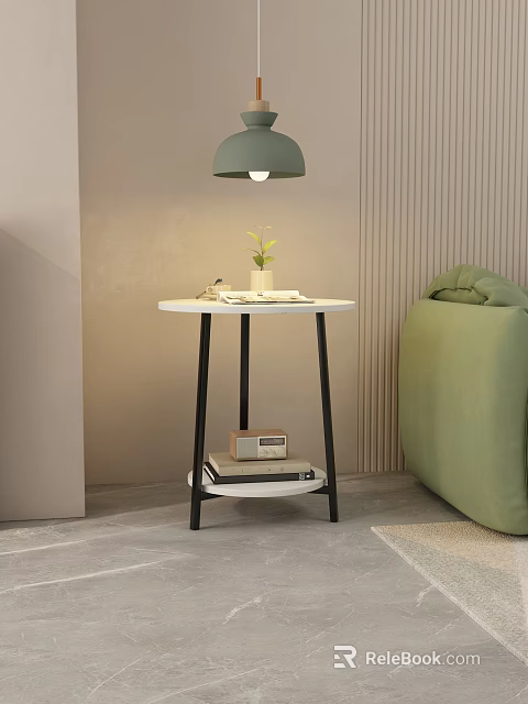 Modern Two Tier Side Table With White Top And Black Metal Legs In Living Room 3d model 