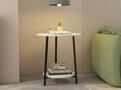 Modern Two Tier Side Table With White Top And Black Metal Legs In Living Room 3d model