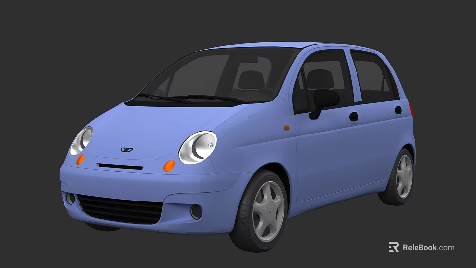 Light Blue Small Hatchback Car With Rounded Headlights And Four Doors Design 3d model 