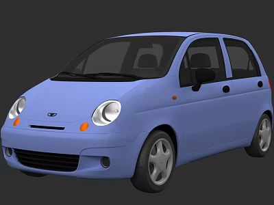 Light Blue Small Hatchback Car With Rounded Headlights And Four Doors Design 3d model
