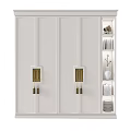 Modern White Wardrobe Interior With Open Storage Shelves And Golden Tassel Handles