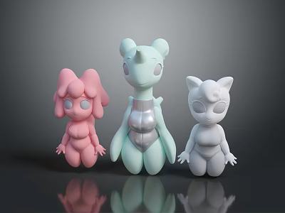 Game Movie Characters With Pink Light Blue White Colors And Cartoon 3d model