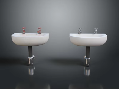 Fresh Food Preparation With Modern White Sinks And Red Silver Faucets 3d model