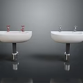 Fresh Food Preparation With Modern White Sinks And Red Silver Faucets