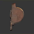 Old Rusted Vintage Metal Mechanical Part With Circular Component Isolated On Gray Background