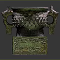 Classical Ceramic Vessel With Two Mythical Beast Handles Intricate Raised Decorations And Square Base