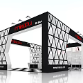 Modern Open Exhibition Booth With Black White Triangles Red Maozu SEADA Brand Logo
