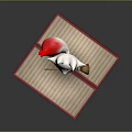 Cute 3D White Fox Game or Movie Character with Red Ears Cheek Marks Holding Broom