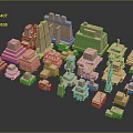 Cartoon Style Scene Featuring Ancient Building Models With Various Shapes And Sizes