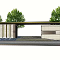 Modern Entrance Gate Architectural Design With Marble Walls Fountains And Trees