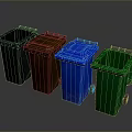 Assorted Colored Trash Bins Black Brown Blue Green Placed Side by Side on Gray Background