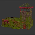 Fire Station Brick Structure With Moss Covered Walls Red Doors Roof Edge And Tower