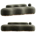 Modern Double Sofa With Gray Fabric Curved Design And Gold Metal Base Accent Pillow