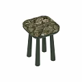 Upholstered Stool With Floral Pattern And Dark Green Smooth Legs Modern Design 3d model