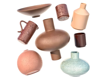 Stylish Ceramic Vessels Collection With Various Shapes Colors And Textured Surfaces 3d model
