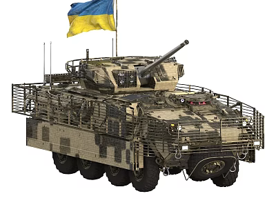 Military Tank With Ukrainian Flag Camouflage Paint Armored Protection And Cannon 3d model