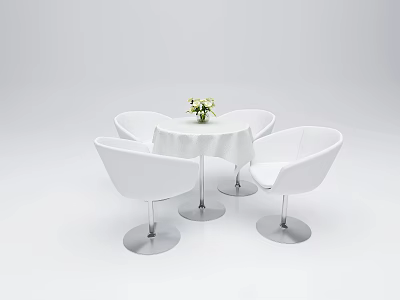 Modern White Sofa and Coffee Table Set With Round Tablecloth Flower and Silver Metal Legs 3d model