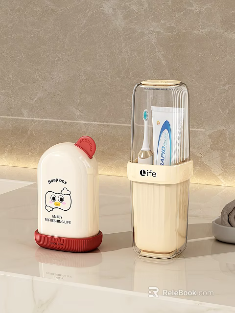 Cute Bathroom Accessories With Duck Cartoon Design And Transparent Storage Holder For Toothbrush And Toothpaste 3d model 