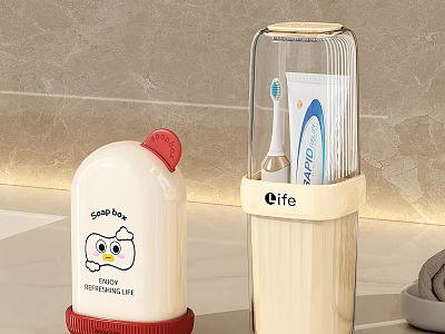 Cute Bathroom Accessories With Duck Cartoon Design And Transparent Storage Holder For Toothbrush And Toothpaste 3d model