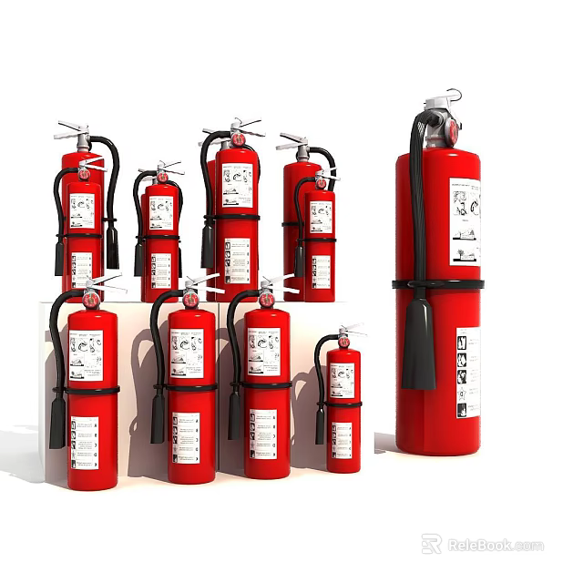 Various Sizes of Red Fire Extinguishers as Essential Safety Equipment 3d model 