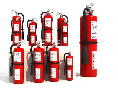 Various Sizes of Red Fire Extinguishers as Essential Safety Equipment 3d model