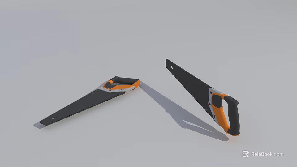 Hardware Tools Hand Saws With Black Blades And Orange Black Handles 3d model
