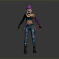 Game Movie Character Wearing Purple Beanie Black Top Blue Ripped Jeans Arm Warmers And Boots