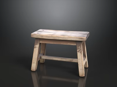 Vintage Wooden Stool With Weathered Surface And Simple Four Leg Design 3d model