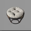Round Stool With White Patterned Cushion Black Metal Frame And Leather Accents 3d model
