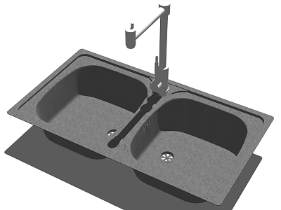 Modern Double Bowl Kitchen Sink With Gray Surface And Faucet Design 3d model